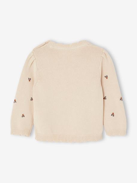 Jumper with Embroidered Flowers for Girls sand beige 