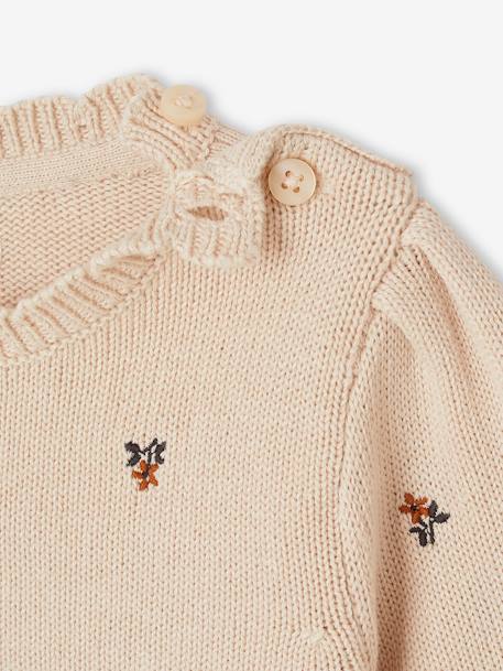 Jumper with Embroidered Flowers for Girls sand beige 