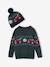 Christmas Gift Box Jacquard Knit Jumper & Matching Beanie  with Pompom for Boys fir green 