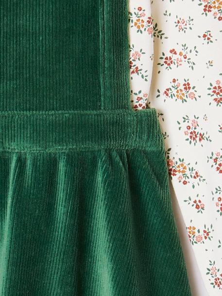 Corduroy Apron Dress & Top Ensemble for Girls green+rose 