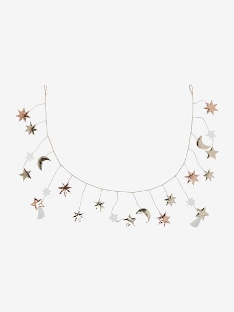 Christmas Garland in Wood with Gold-Coloured Moon & Stars gold 