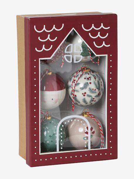 Pack of 6 Traditional Christmas Baubles printed red 