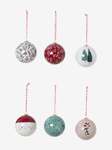 Pack of 6 Traditional Christmas Baubles printed red 