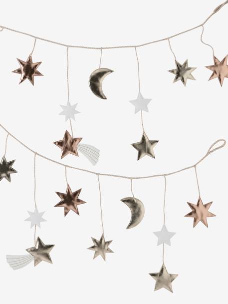 Christmas Garland in Wood with Gold-Coloured Moon & Stars gold 