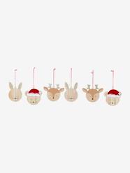 Bedding & Decor-Pack of 6 Wooden Christmas Baubles with Papier-Mâché-Effect