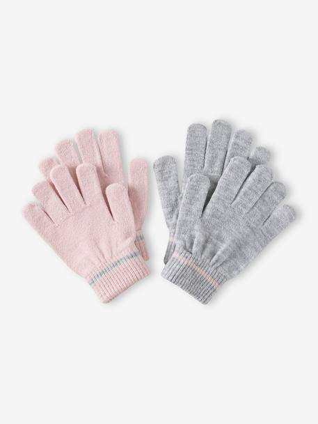 Pack of 2 Pairs of Magic Gloves, for Girls rosy 