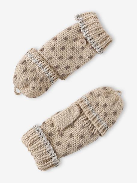 Christmas 'Deer'  Beanie + Snood + Fingerless Gloves Set for Girls golden beige 