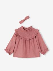 Baby-Blouses & Shirts-Smocked Blouse with Matching Headband