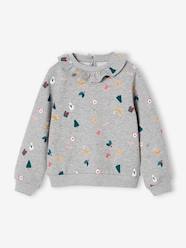 Girls-Cardigans, Jumpers & Sweatshirts-Christmas Sweatshirt with Printed Frilled Collar for Girls