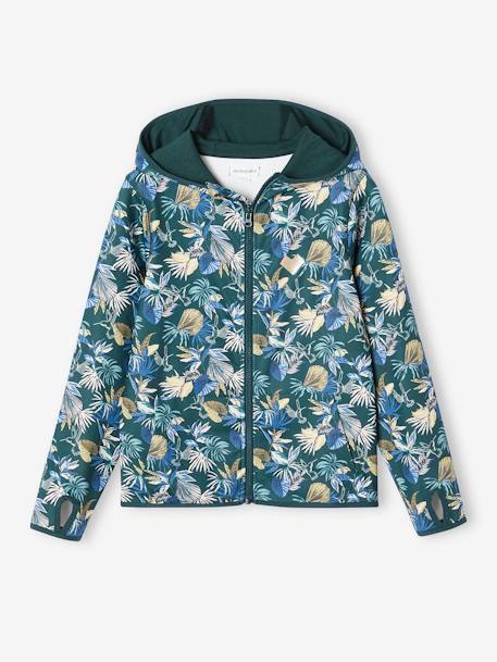 Sports Sweatshirt with Flower Print in Techno Fabric for Girls multicoloured+printed green 