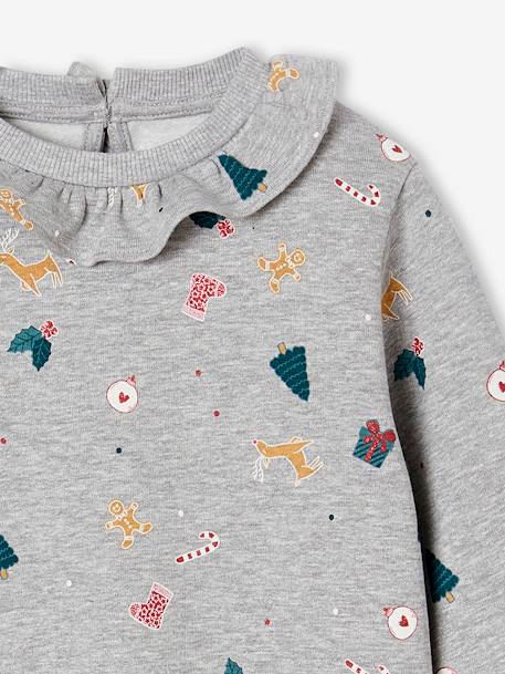 Christmas Sweatshirt with Printed Frilled Collar for Girls marl grey 