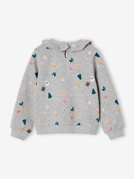 Christmas Sweatshirt with Printed Frilled Collar for Girls marl grey 