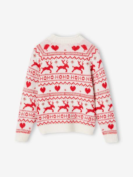 Jacquard Knit Christmas Jumper with Details in Shimmery Yarn for Girls ecru 