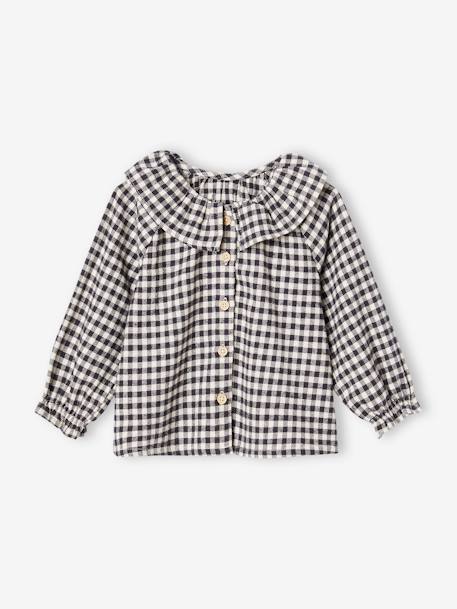 Gingham Blouse with Frilled Collar for Baby Girls chequered black 