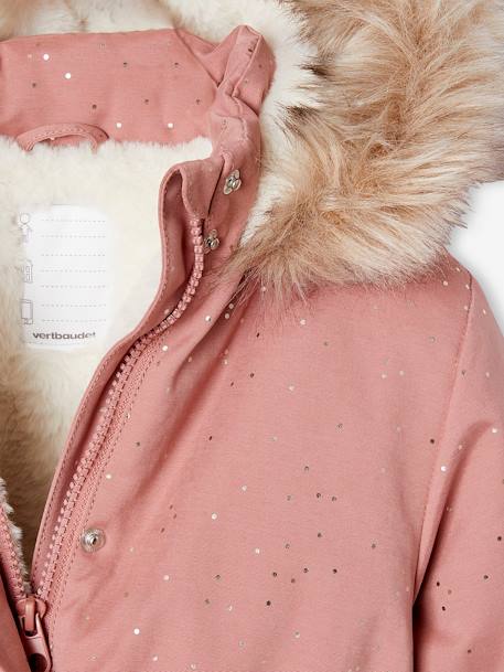 Glittery Parka Lined in Faux Fur, for Girls blush+emerald green 