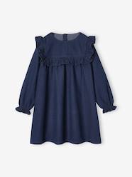 Girls-Dresses-Ruffled Dress in Light Denim, for Girls