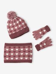 Girls-Hearts Beanie, Snood & Gloves Set for Girls