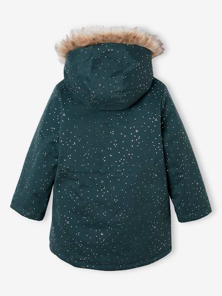 Glittery Parka Lined in Faux Fur, for Girls blush+emerald green 