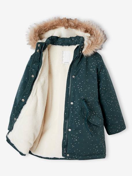 Glittery Parka Lined in Faux Fur, for Girls blush+emerald green 