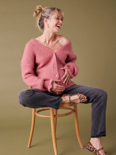 Nursing Special Top/Cardigan in Rib Knit, by ENVIE DE FRAISE dusky pink 