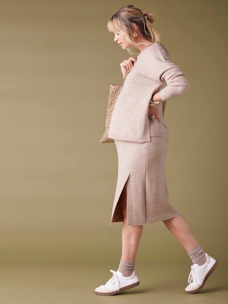 Knitted Jumper & Skirt Ensemble taupe 