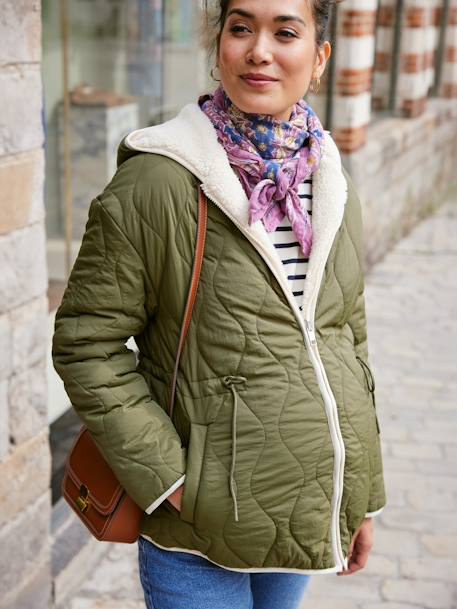 Adaptive & Reversible Padded Jacket, for Maternity & Babywearing by ENVIE DE FRAISE khaki 