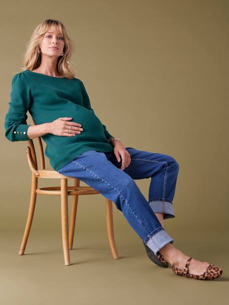 Fine Knit Jumper with Golden Button Details, by ENVIE DE FRAISE black+fir green 