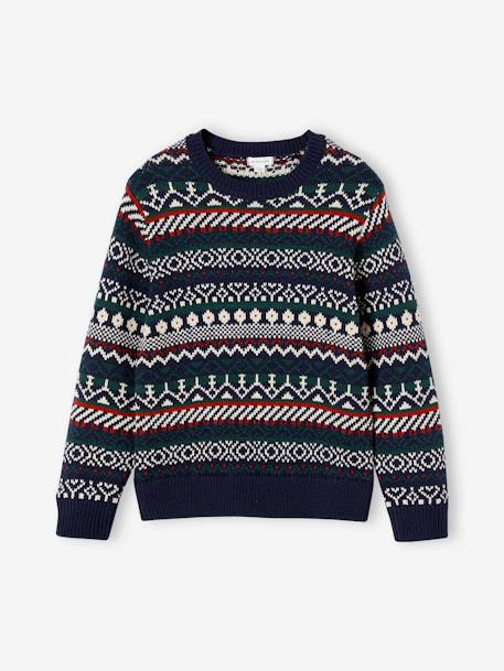 Jacquard Knit Jumper, Round Neckline, for Boys night blue 