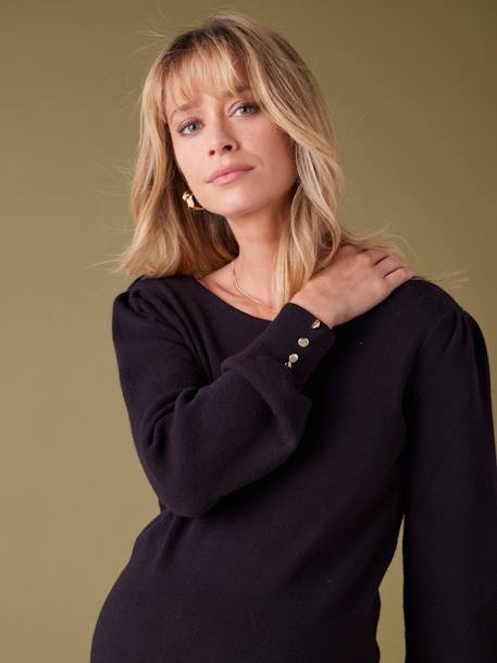 Fine Knit Jumper with Golden Button Details, by ENVIE DE FRAISE black+fir green 