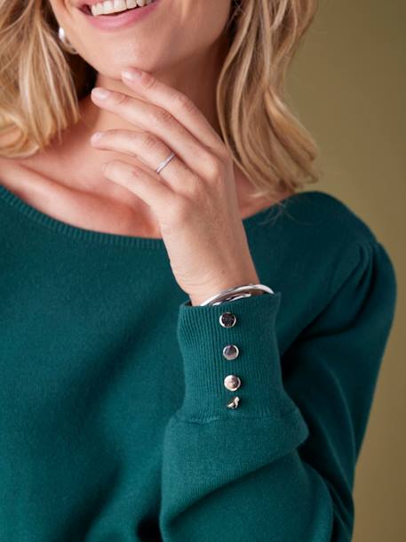 Fine Knit Jumper with Golden Button Details, by ENVIE DE FRAISE black+fir green 