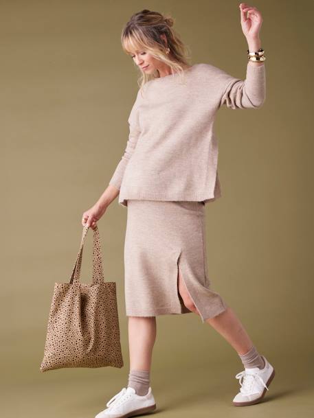 Knitted Jumper & Skirt Ensemble taupe 