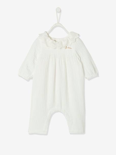 Jumpsuit for Baby, in Cotton Gauze cappuccino+White 