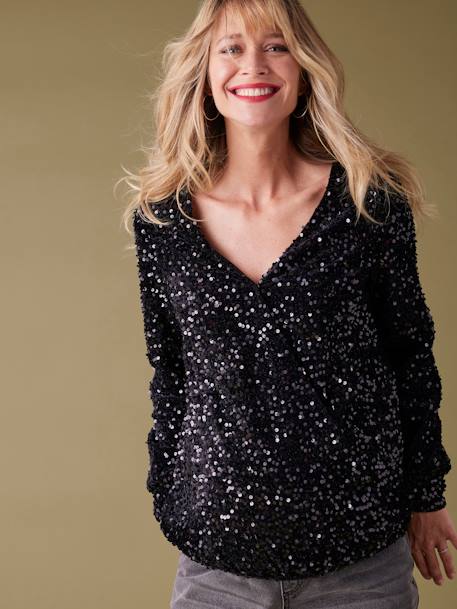 Sequinned Blouse for Maternity, by ENVIE DE FRAISE black 