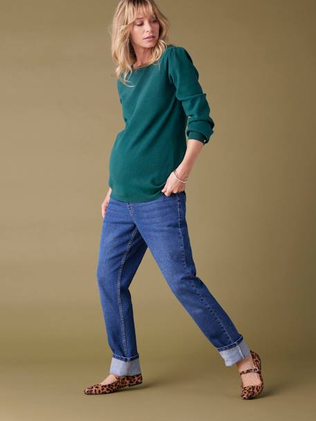 Fine Knit Jumper with Golden Button Details, by ENVIE DE FRAISE black+fir green 