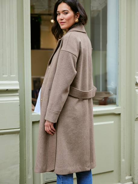 Woollen Cloth Coat, Adaptive for Maternity & Babywearing, by ENVIE DE FRAISE hazel 