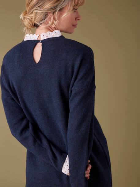 Long Jumper with Removable Lace Details for Maternity, by ENVIE DE FRAISE navy blue 