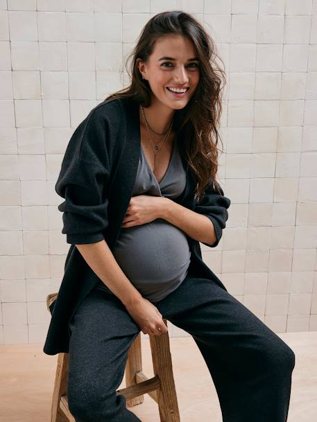 3-Piece Ensemble Sleeveless Top + Cardigan + Wide Leg Trousers for Maternity & Nursing anthracite 