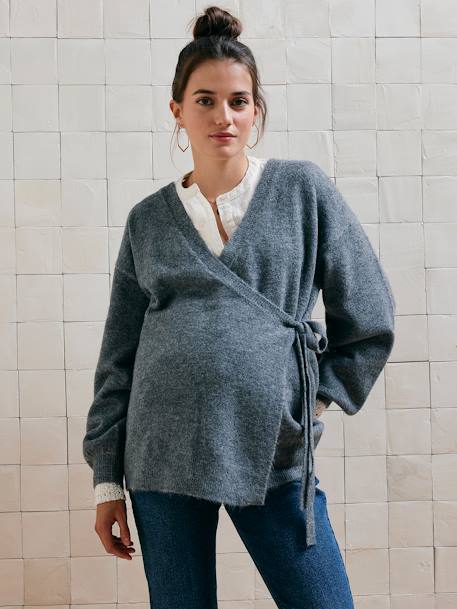 Long Wrap-Over Style Jumper, Maternity & Nursing Special marl grey 