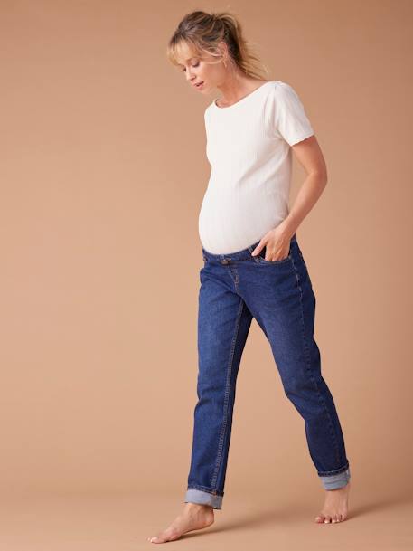 Mom Jeans with Removable Belly Band for Maternity, ENVIE DE FRAISE deep blue+stone 