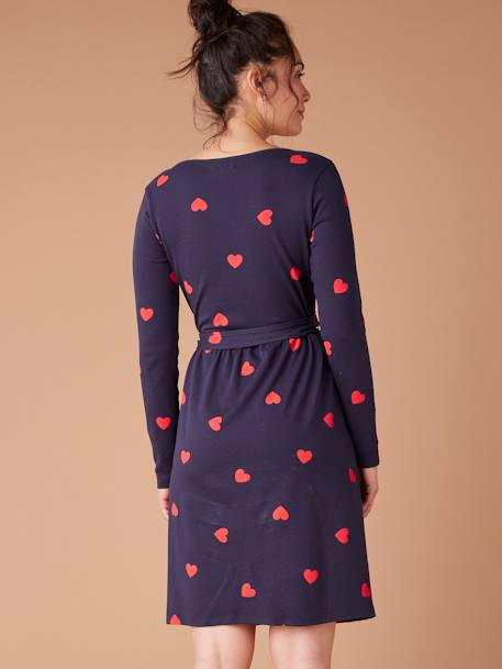 Maternity Ward Kit: 'Mon coeur' Nightie for Maternity + Bodysuit for Babies + Pouch by ENVIE DE FRAISE navy blue 