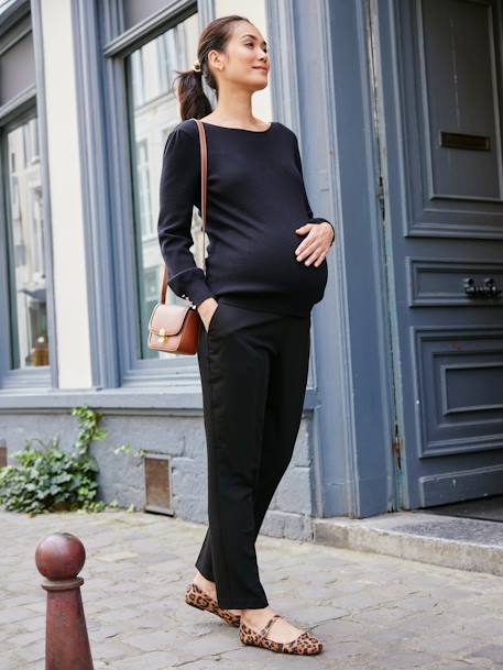 Wide Leg Trousers with Darts for Maternity black 