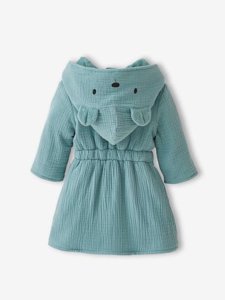 Animal Dressing Gown in Organic Cotton* Gauze for Babies peacock blue 