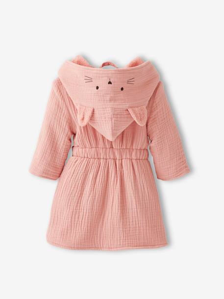 Animal Dressing Gown in Organic Cotton* Gauze for Babies peacock blue+rose 