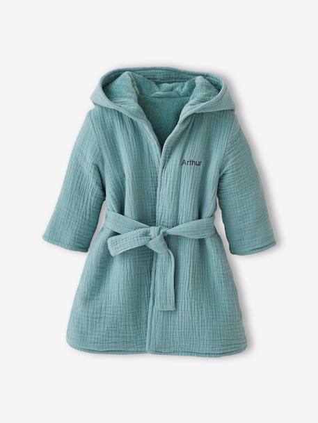 Animal Dressing Gown in Organic Cotton* Gauze for Babies peacock blue 