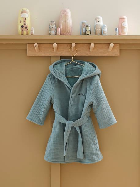 Animal Dressing Gown in Organic Cotton* Gauze for Babies peacock blue 