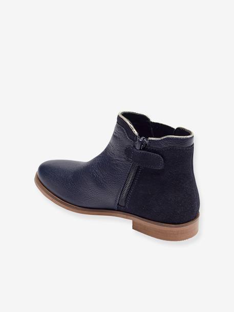 Leather Boots with Zip & Elastic for Girls black+camel+navy blue 