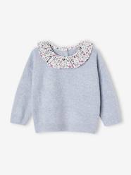 Baby-Jumpers, Cardigans & Sweaters-Jumpers-Jumper with Fancy Floral Collar, for Babies