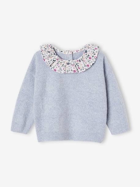 Jumper with Fancy Floral Collar, for Babies marl blue+mauve 