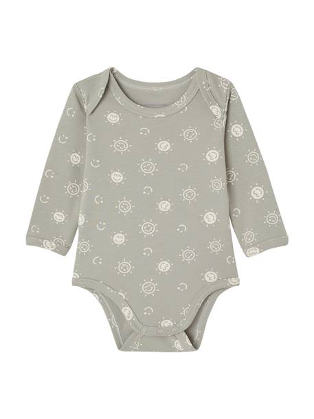 Pack of 5 Long Sleeve Bodysuits in Organic Cotton with Cutaway Shoulders for Newborn Babies blue 