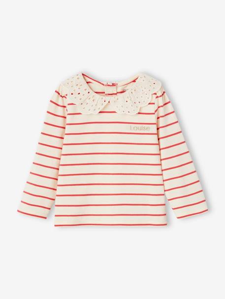 Long Sleeve Top with Embroidered Collar, for Babies BEIGE LIGHT SOLID+striped navy blue+striped red 